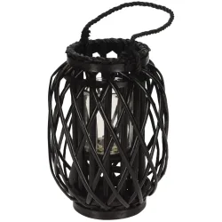 Laterne aus Rattan mit Glaseinsatz, schwarz, Windlicht mit Henkel, Ø 25 x H 30 cm