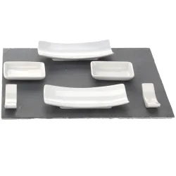 Sushi-Set, 11 tlg. mit Schieferplatte, Porzellangeschirr, Stäbchen uvm.
