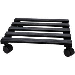 Pflanzenwagen, schwarz, quadratisch, Tannenholz, Rollwagen, L 28,5 x B 28,5 x H 4,5 cm
