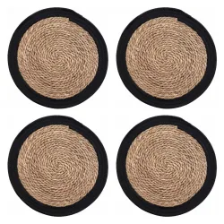 4er Tischsets aus Stroh-Geflecct, Platzdeckchen mit Baumwolle, braun, schwarz, Ø 38