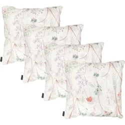 4er-Set Deko-Kissen Outdoor, Blumenmuster weiss, 50 x 50 x 10 cm