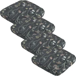 4er-Set Stuhlkissen Outdoor, Blumenmuster anthrazit, 48 x 48 cm