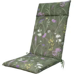 Hochlehner-Auflage, Gartenstuhlkissen wasserabweisend, Blumenmuster grün, 120 x 50 cm