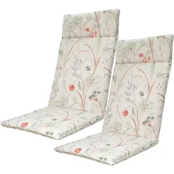 2er-Set Hochlehner-Auflage, Gartenstuhlkissen wasserabweisend, Blumenmuster weiss 120x50cm