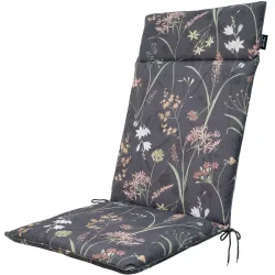 Hochlehner-Auflage, Gartenstuhlkissen wasserabweisend, Blumenmuster anthrazit, 120 x 50 cm
