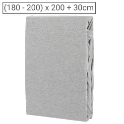 Premium Jersey Melange Fixleintuch, 100% Baumwolle, grau, 180-200 x 200 + 30 cm