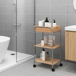 Badezimmer-Trolley, Bambus & Metall, 4 Rollen, Kiste zum Abnehmen, 30 x 40 x 81 cm