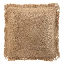 Kissenhülle aus Jute, Rückseite aus Baumwolle, mit Fransen, braun, 45 x 45 cm