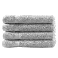 4er-Set Handtücher, 50 x 100 cm, 100% luxuriöse Baumwolle, mit 2 Bordüren, silber
