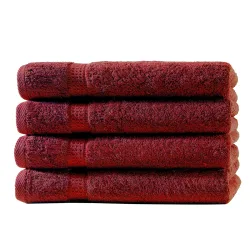 4er-Set Handtücher, 50 x 100 cm, 100% luxuriöse Baumwolle, mit 2 Bordüren, bordeaux