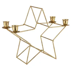 Kerzenhalter aus Metall, Stern Kerzenständer in der Farbe Gold, 20 x 12 x 20 cm