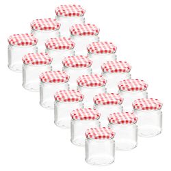 18er-Set Einmachgläser mit Schraubdeckel, Sturzgläser mit Karo-Muster, je 210 ml