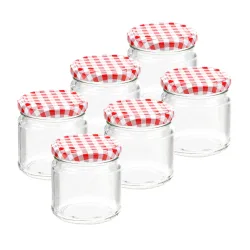 6er-Set Einmachgläser mit Schraubdeckel, Sturzgläser mit Karo-Muster, je 210 ml