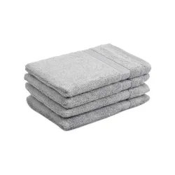 4er-Set Waschhandschuhe aus 100% Baumwolle, Waschlappen mit Schlaufe, silber