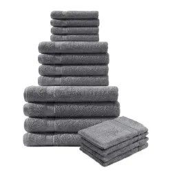 16-teiliges Handtuch-Set Frottee, je 4 Gäste-, Hand-, Badetücher & Waschlappen, anthrazit