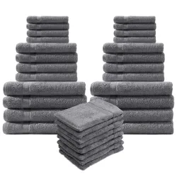 32-teiliges Handtuch-Set Frottee, je 8 Gäste-, Hand-, Duschtücher & Waschlappen, anthrazit