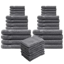 32-teiliges Handtuch-Set Frottee, je 8 Gäste-, Hand-, Badetücher & Waschlappen, anthrazit