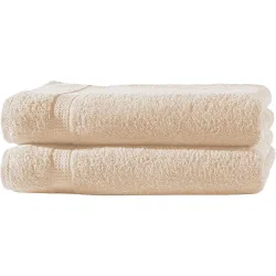 2er-Set Duschtücher, 100% luxuriöse Baumwolle, mit 2 Bordüren, beige, 70 x 140 cm