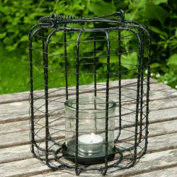 Laterne Metallgitter mit Henkel, Windlicht, schwarz, Ø 18,5 x H 24 cm