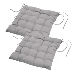 2er-Set Stuhlkissen gesteppt aus Polyester, Sitzkissen mit Bändchen, grau, 40 x 40 cm