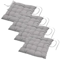 4er-Set Stuhlkissen gesteppt aus Polyester, Sitzkissen mit Bändchen, grau, 40 x 40 cm