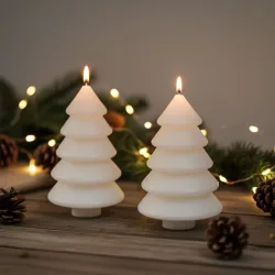 Deko Kerze Tannenbaum 2er-Set, Stimmungskerzen mit Docht, weiss, H 12 cm