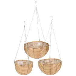 Blumenampel, 3er Set, beige, Weidentöpfe