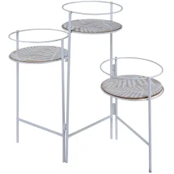Blumentopfständer aus Metall, Pflanzenständer 3er-Set, weiss, braun, 66 x 22 x 49 cm