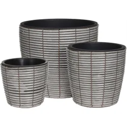3er Set Blumentöpfe, Grau mit Korbmuster, Übertöpfe Ø 25 / 31 / 40 cm