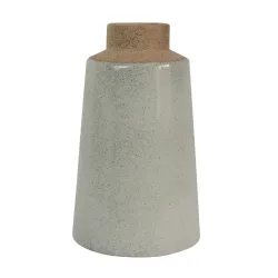Vase aus Steingut, Blumenvase im Vintage-Look, beige, hellgrau, 19 x 12 cm