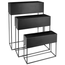 Blumentopfständer aus Metall rechteckig, Pflanzenständer 3er-Set, schwarz, 3 Grössen
