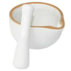 Mörser mit Stössel aus Keramik, weiss-braun, 330 ml