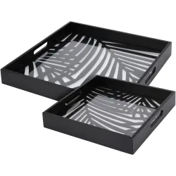 Tablett Set, quadratisch, Serviertablett aus Glas und Holz