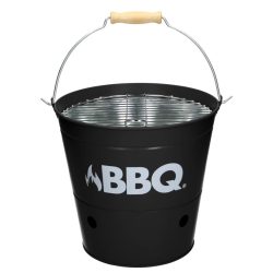 Grilleimer aus Metall mit Aufdruck, Campinggrill mit Henkel, schwarz, 26,5 x 25 cm