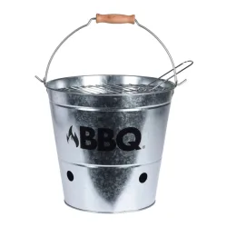 Grilleimer aus Zink mit Aufdruck, Campinggrill mit Henkel, silber, schwarz, 26,5 x 25 cm