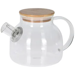 Teekanne aus Glas mit Bambusdeckel und Filter, 1000 ml