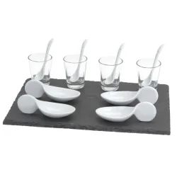 Amuse-Set für Appetizer und Häppchen, Porzellan, Glas und Schieferstein, 13 tlg.