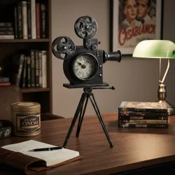Filmkamera-Uhr, schwarz, Retro-Kamera-Uhr, L 29 x B 30 x H 53 cm