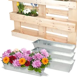4er-Set Pflanzkasten für Europaletten, Blumenkübel aus verzinktem Metall, 38,5x13,5x8,5cm