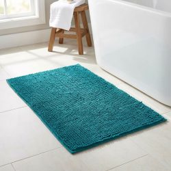 Flauschiger Badezimmerteppich, Mikrofaser, smaragdgrün, 75x45 cm
