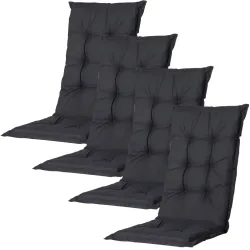 4er-Set Hochlehner Gartenstuhlkissen, schwarz, 123 x 50 cm