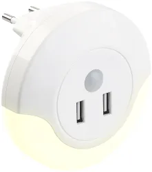 LED-Steckdosen-Nachtlicht mit PIR- und Lichtsensor, 2x USB (10 Watt)