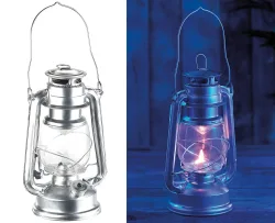 LED-Sturmleuchte im Öllampen-Design, Flammen-Imitation, silberfarben