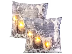 2er-Set Deko-Kissen mit Wintermotiv, 3 LEDs, Batteriebetrieb, 45x45 cm
