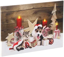 LED-Wandbild, Weihnachts-Tierbabys-Motiv, 3 Flacker-LEDs, 60, 60 x 40 cm