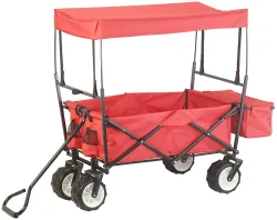 Faltbarer Bollerwagen mit Dach und Offroad-Rädern, 80 kg Tragkraft