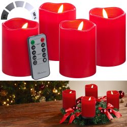 4er-Set flackernde LED-Adventskerzen mit Fernbedienung, dimmbar, rot