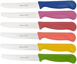 6er-Set bunte Frühstücksmesser mit Wellenschliff, 11,4 cm Klingenlänge