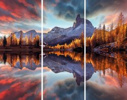 image LAND Alubild Spiegelnde Berge im Sonnenaufgang  | Schubiger Möbel