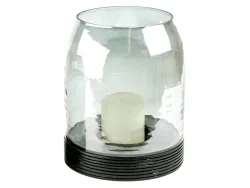Decofinder Windlicht Glas Auf Holzbase, Anthrazit, H:27 cm Grau | Schubiger Möbel